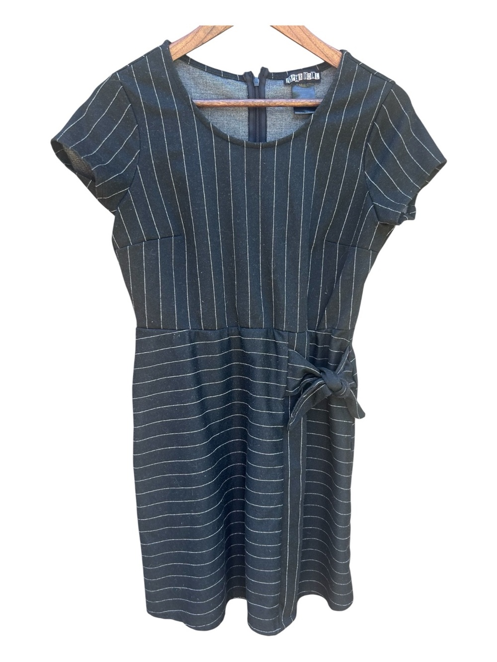 paper doll smoky black Pinstripe Midi Dress with Side Tie size large